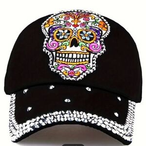 Women's Sugar Skull Rhinestone Baseball Cap